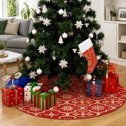 Red Christmas Tree Skirt and Sock Set, 122cm Diameter