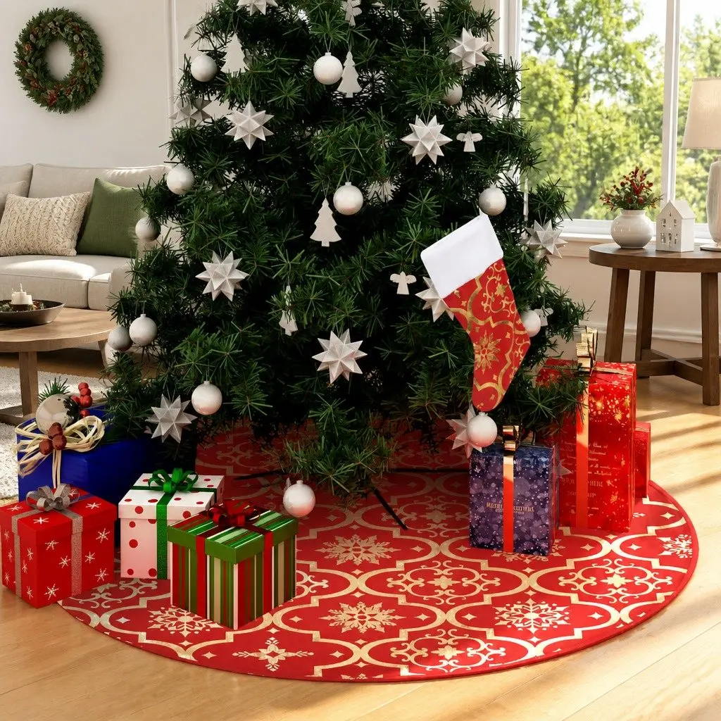 Christmas Tree Skirt with Matching Sock for Holiday Decor 150cm