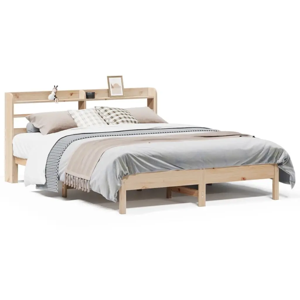 Bed Frame Bedroom 150x200cm Solid Wood Pine Slatted Base Headboard Storage Shelves