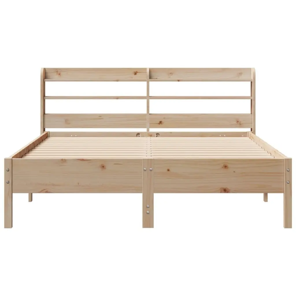 Bed Frame Bedroom 150x200cm Solid Wood Pine Slatted Base Headboard Storage Shelves