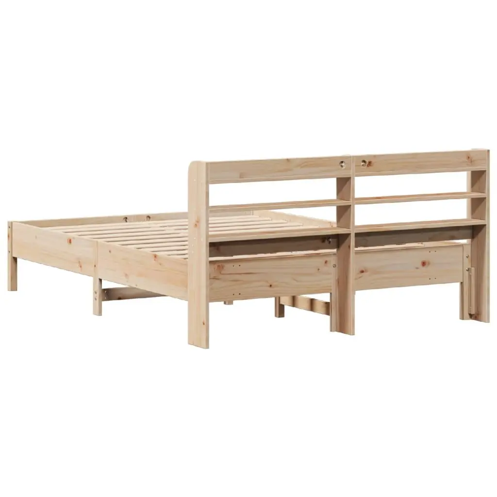 Bed Frame Bedroom 150x200cm Solid Wood Pine Slatted Base Headboard Storage Shelves