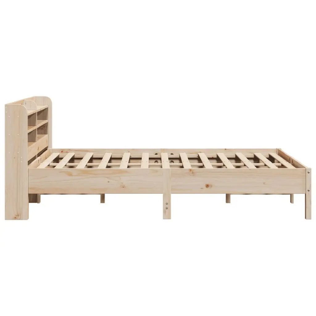 Bed Frame Bedroom 150x200cm Solid Wood Pine Slatted Base Headboard Storage Shelves