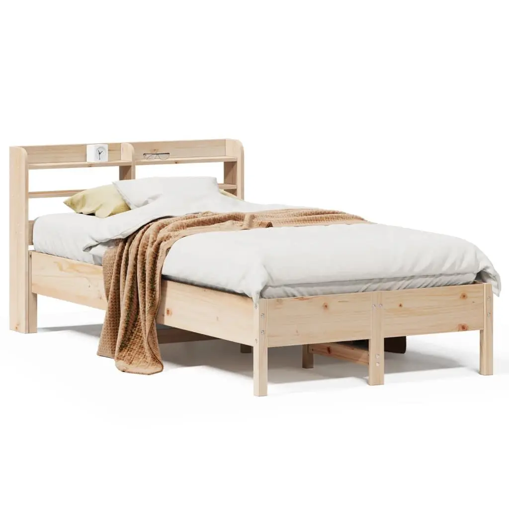 Solid Wood Pine Bed Frame 90x190 cm Slatted Base Headboard Storage Shelves