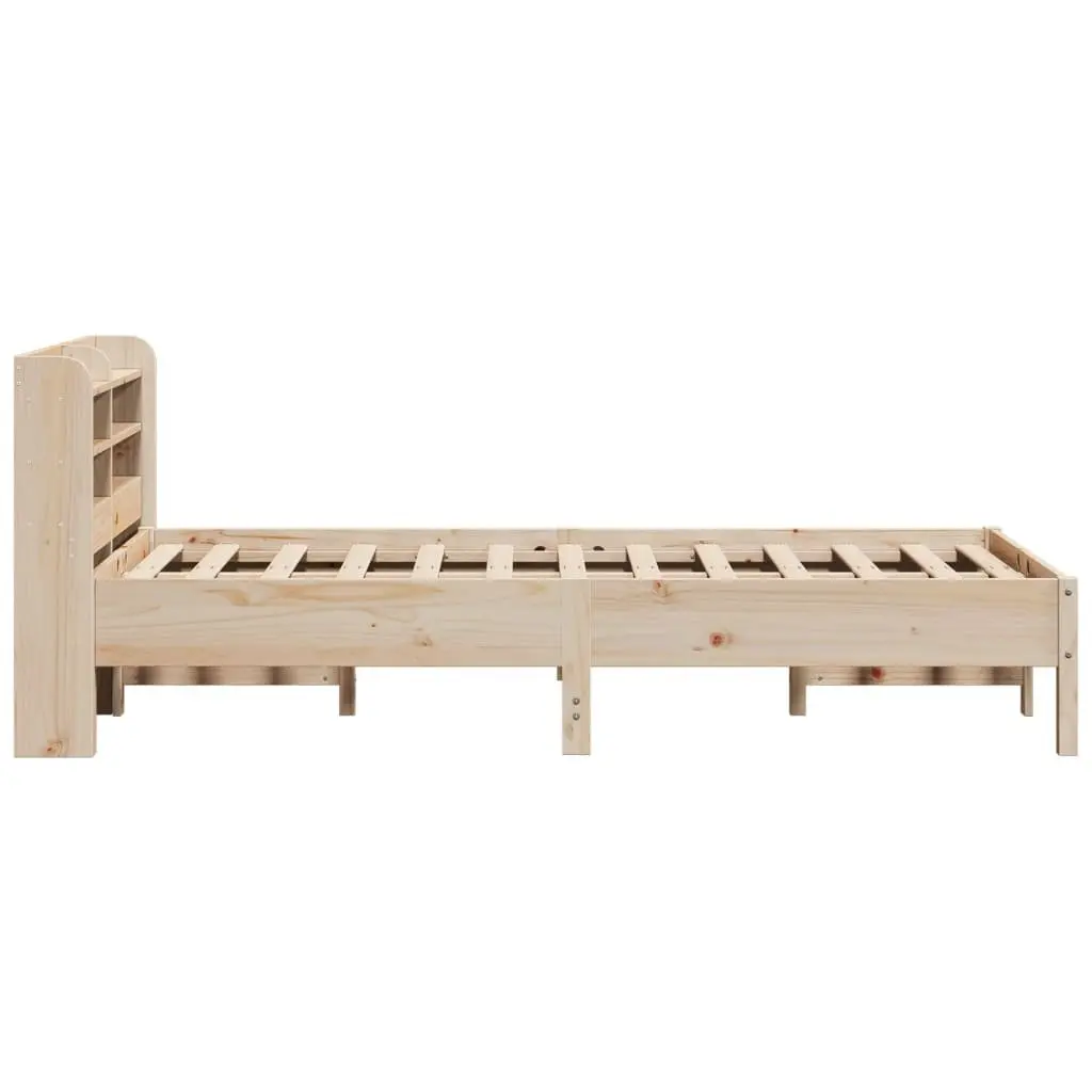 Solid Wood Pine Bed Frame 90x190 cm Slatted Base Headboard Storage Shelves