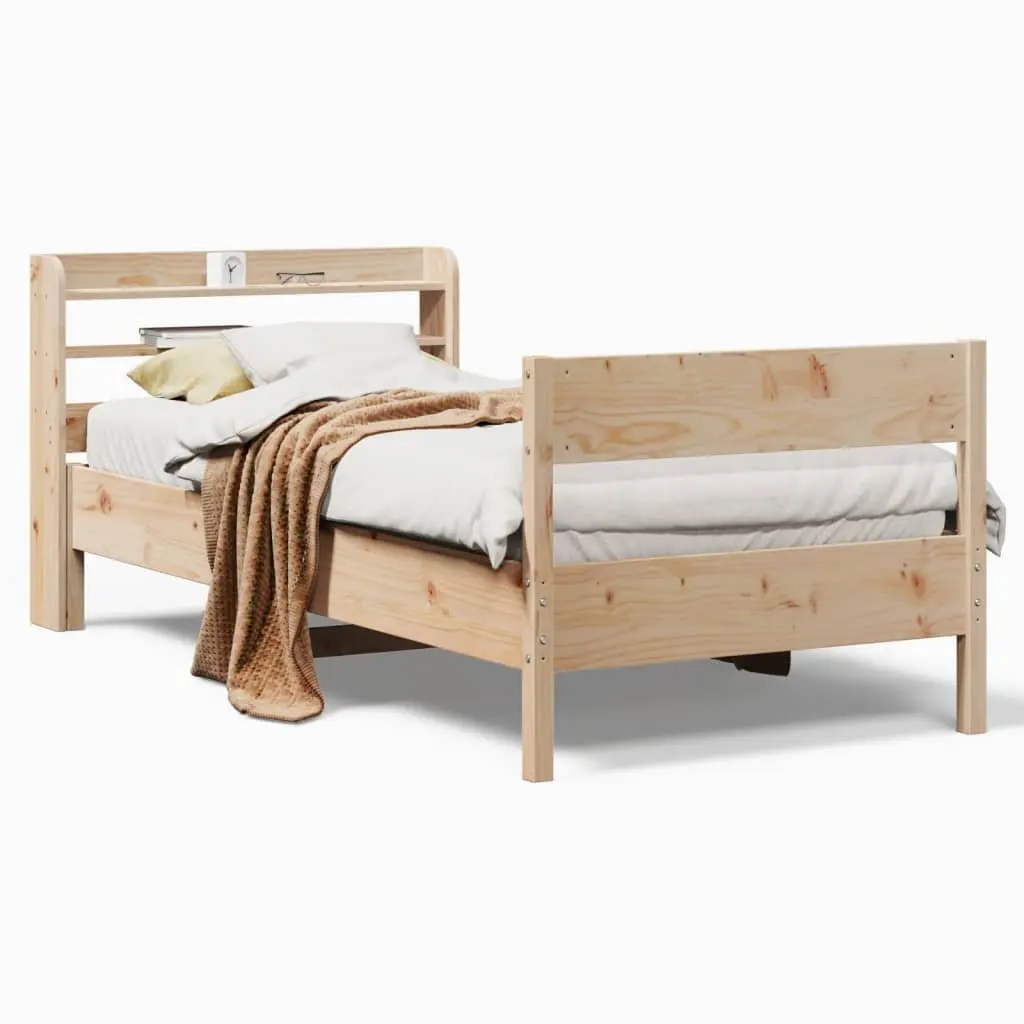 90 x 190 cm Bed Frame in Solid Pinewood with Slatted Base