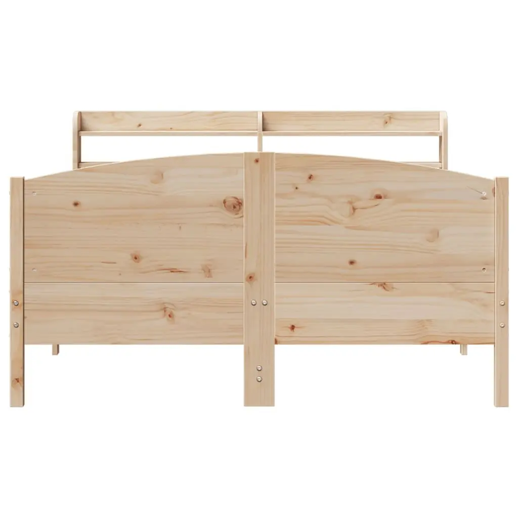 Bed Frame 135x190 cm Solid Pine Wood Slatted Base Headboard with Storage Shelves