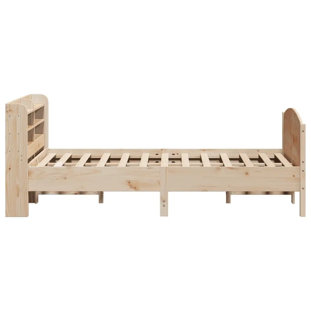 Bed Frame 135x190 cm Solid Pine Wood Slatted Base Headboard with Storage Shelves