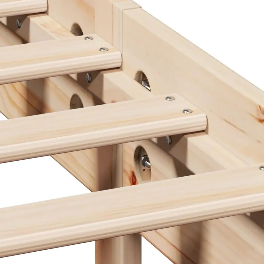 Bed Frame 135x190 cm Solid Pine Wood Slatted Base Headboard with Storage Shelves