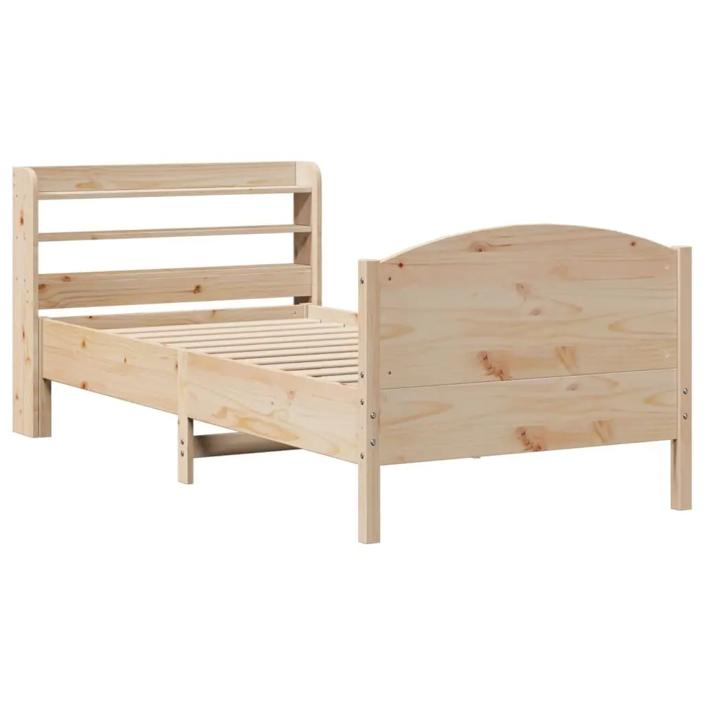 90x190 cm Solid Pine Bed Frame with Headboard and Shelves