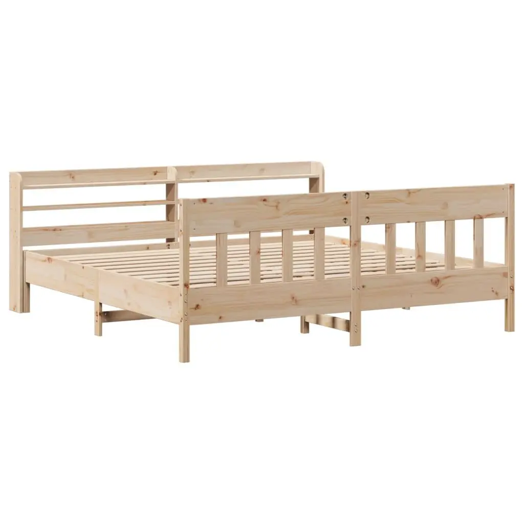 Pine Wood Bed Frame 180x200 cm with Slatted Base and Shelves