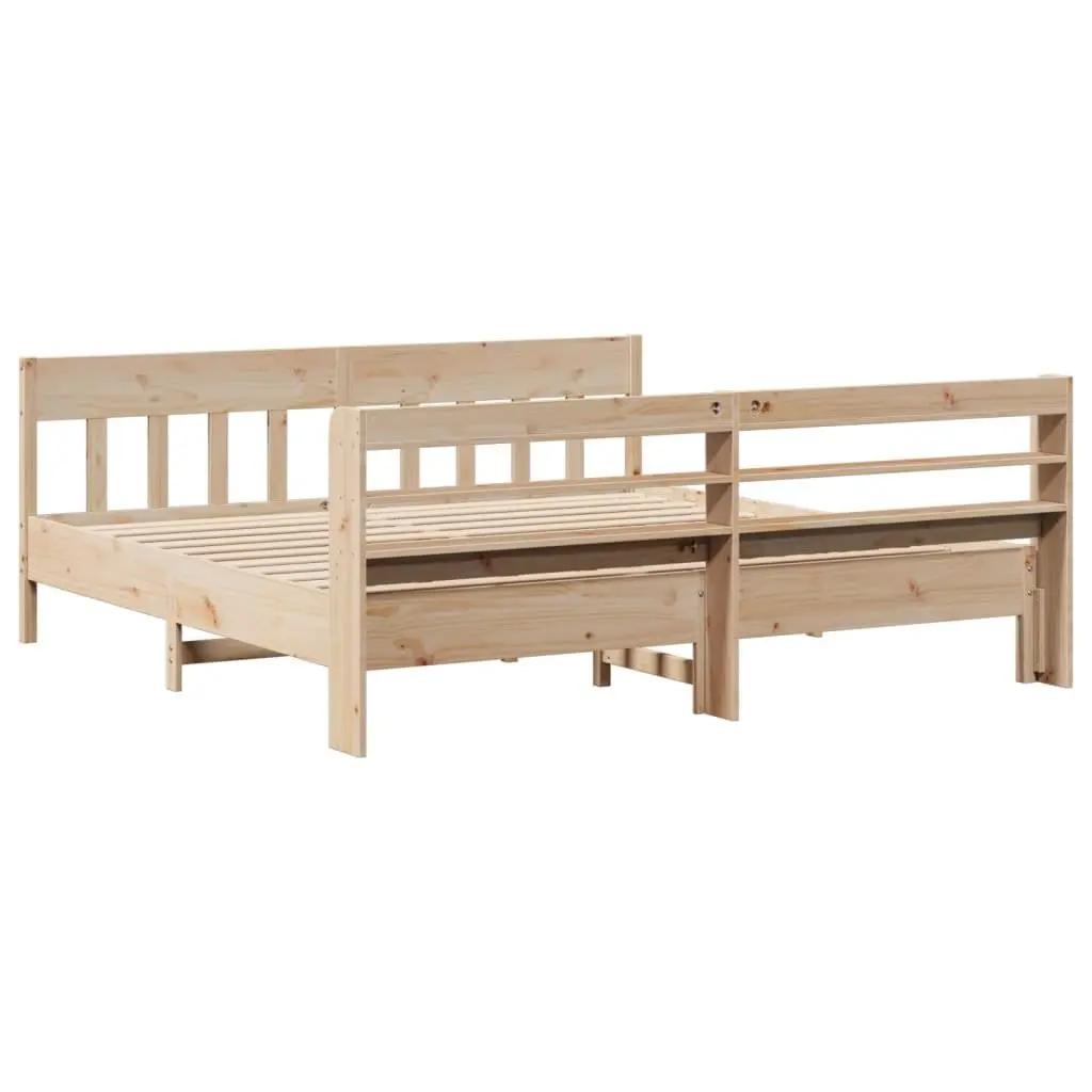 Pine Wood Bed Frame 180x200 cm with Slatted Base and Shelves