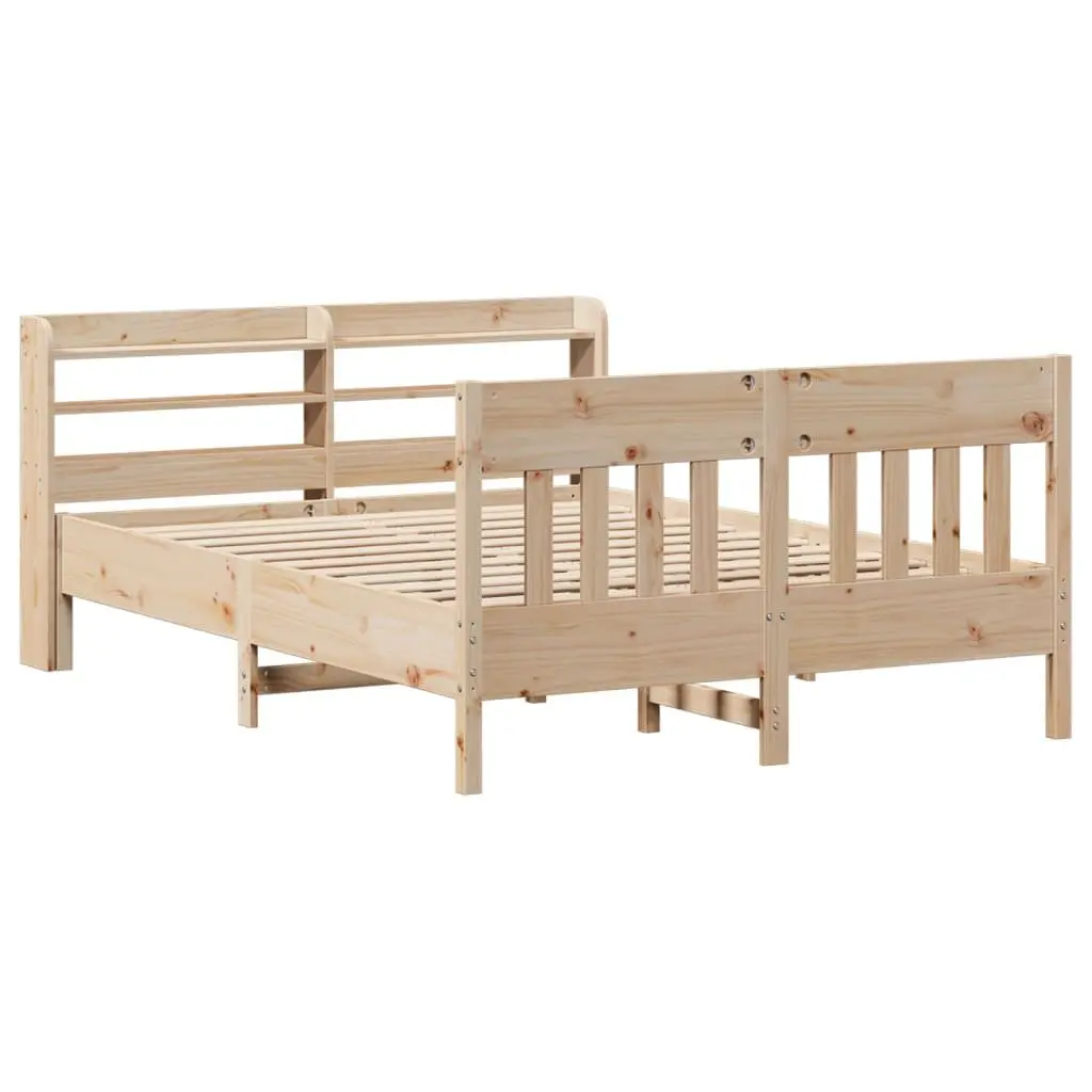 Solid Pine Bed Frame 135x190 cm with Shelves