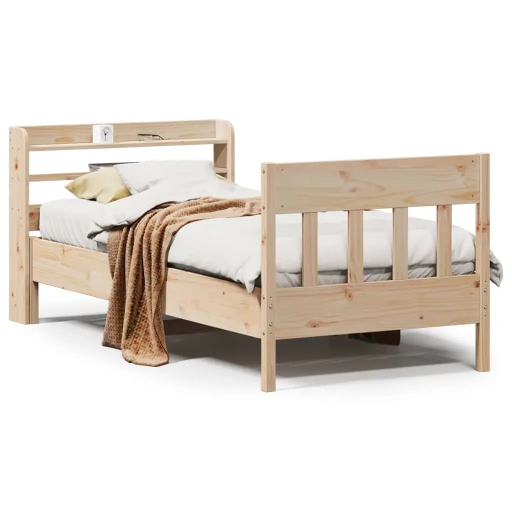 90x190 cm Solid Pine Bed Frame with Headboard and Shelves