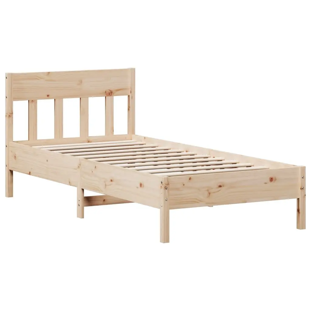 90x190 cm Solid Pine Bed Frame with Headboard and Shelves