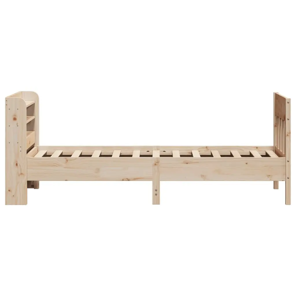 90x190 cm Solid Pine Bed Frame with Headboard and Shelves