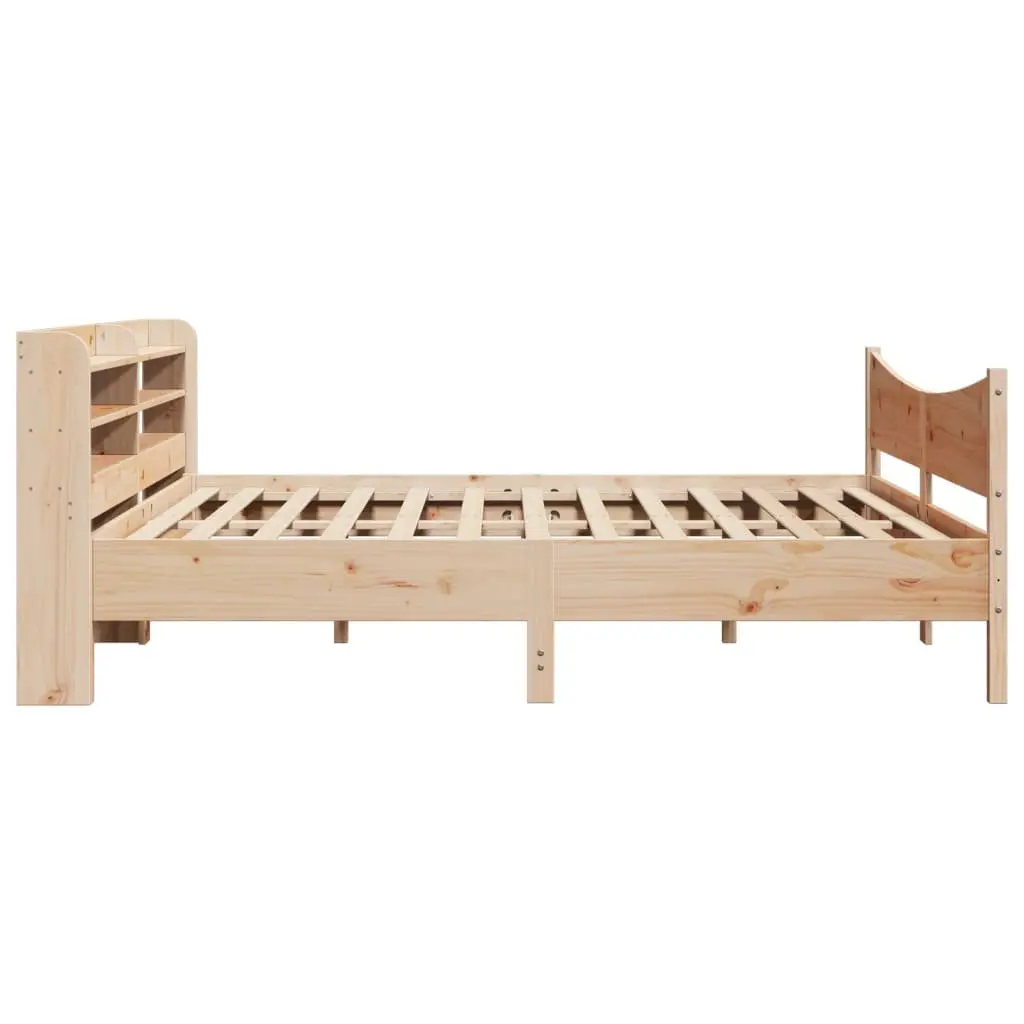 Pine Wood Bed Frame with Storage Headboard 180x200cm