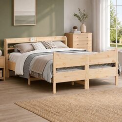 Bed Frame with Storage Headboard - 150x200 cm Pinewood