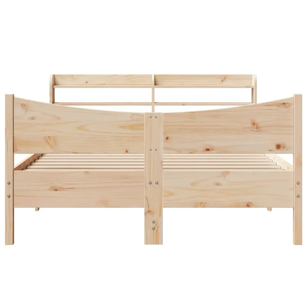 Bed Frame with Storage Headboard 150x200 cm Solid Pine Wood Slatted Base