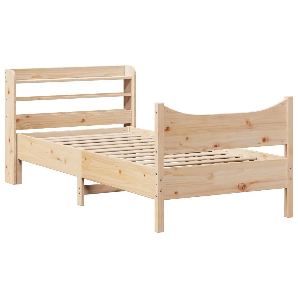 90x190 cm Bed Frame with Solid Pine Wood Headboard