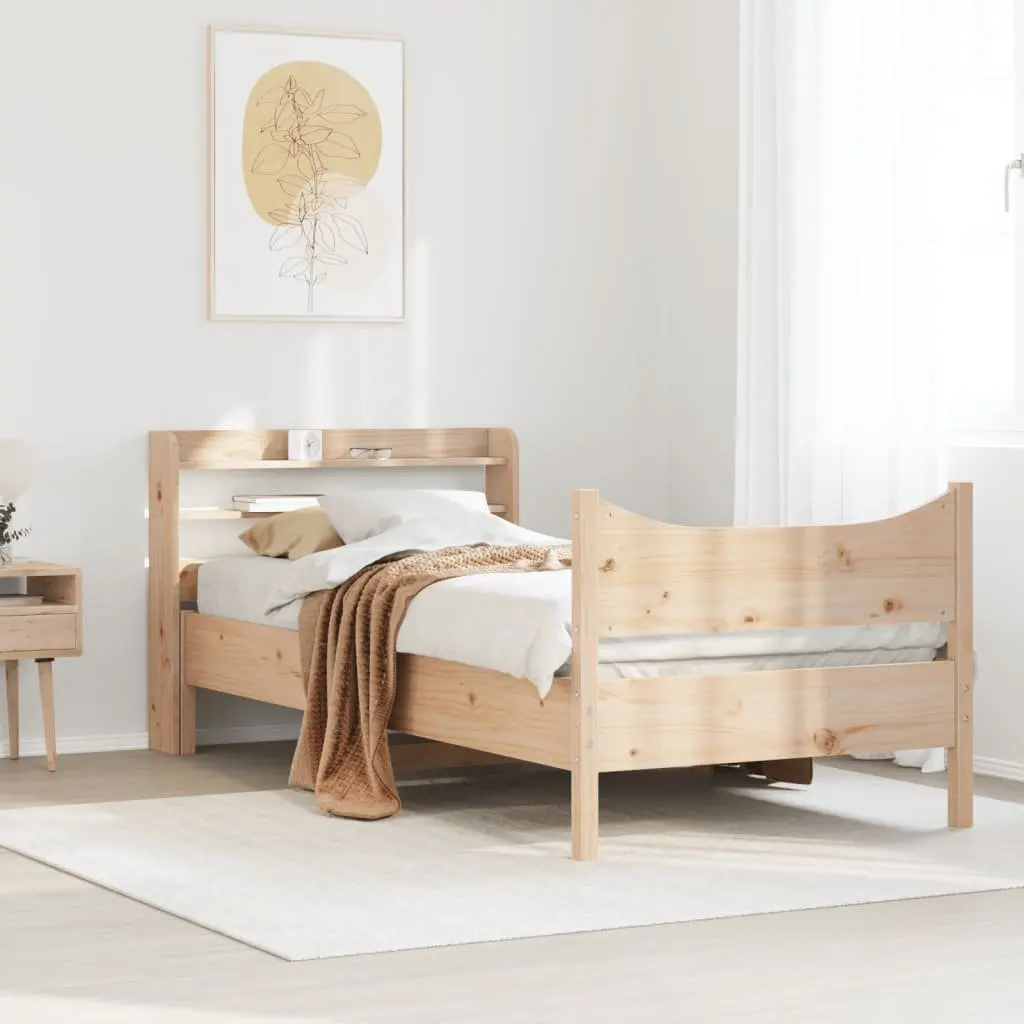 90x190 cm Bed Frame with Solid Pine Wood Headboard