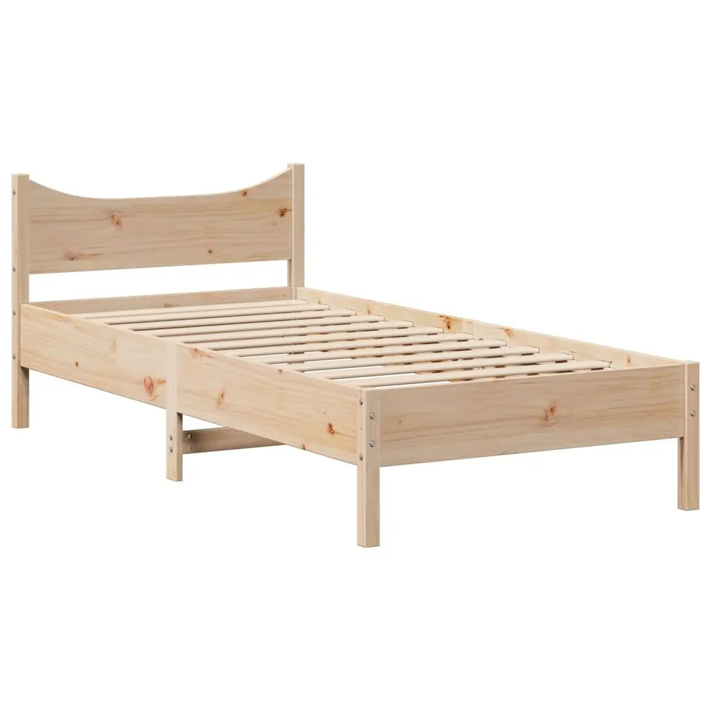90x190 cm Bed Frame with Solid Pine Wood Headboard