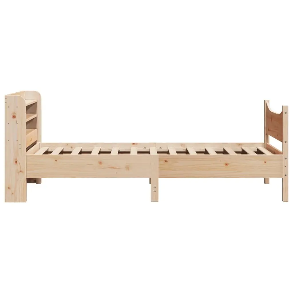 90x190 cm Bed Frame with Solid Pine Wood Headboard