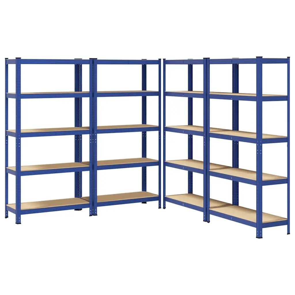5-Layer Industrial Storage Shelves 4 Piece Set Blue Steel Engineered Wood Garage