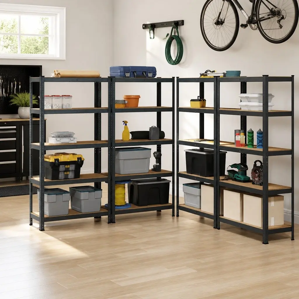 5-Layer Steel & Engineered Wood Storage Unit 4 pcs