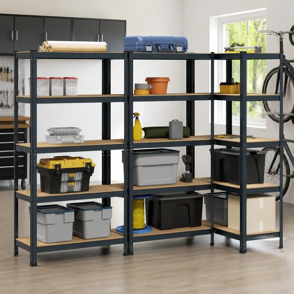 Heavy-Duty Industrial Storage Shelves 5-Layer Steel Frame Engineered Wood Rack