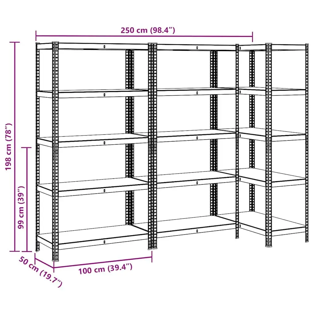 5-Layer Anthracite Steel Shelving Units 3 Pack
