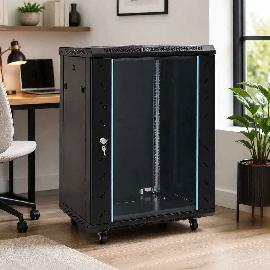 15U Black Network Cabinet with Solid Steel Construction