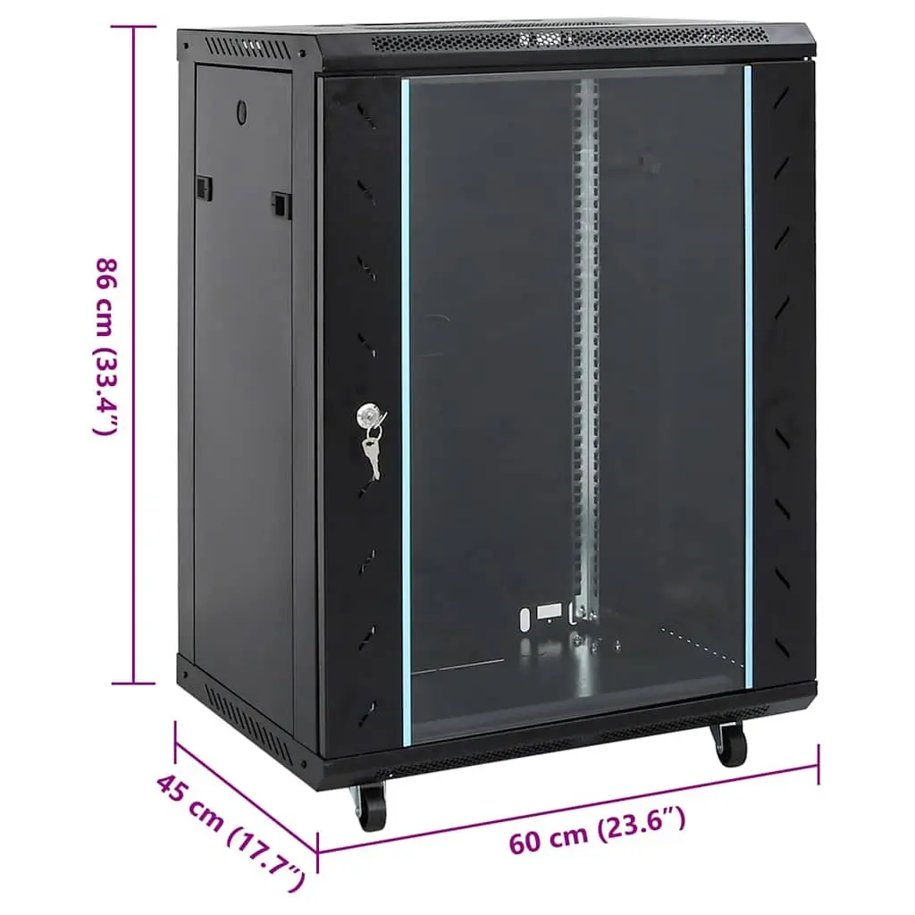 15U Network Cabinet for Enterprise Networking 60W x 45D x 86H cm Black Storage Enclosure