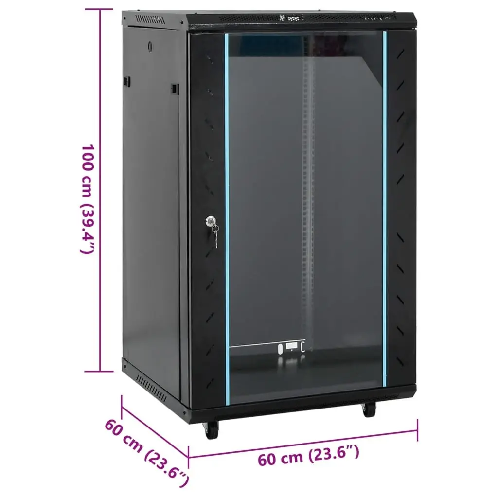 18U Network Cabinet 19" Server Rack Data Cabinet IP20 Black 60x60x100cm