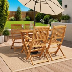 5 Piece Foldable Outdoor Dining Set in Brown Eucalyptus