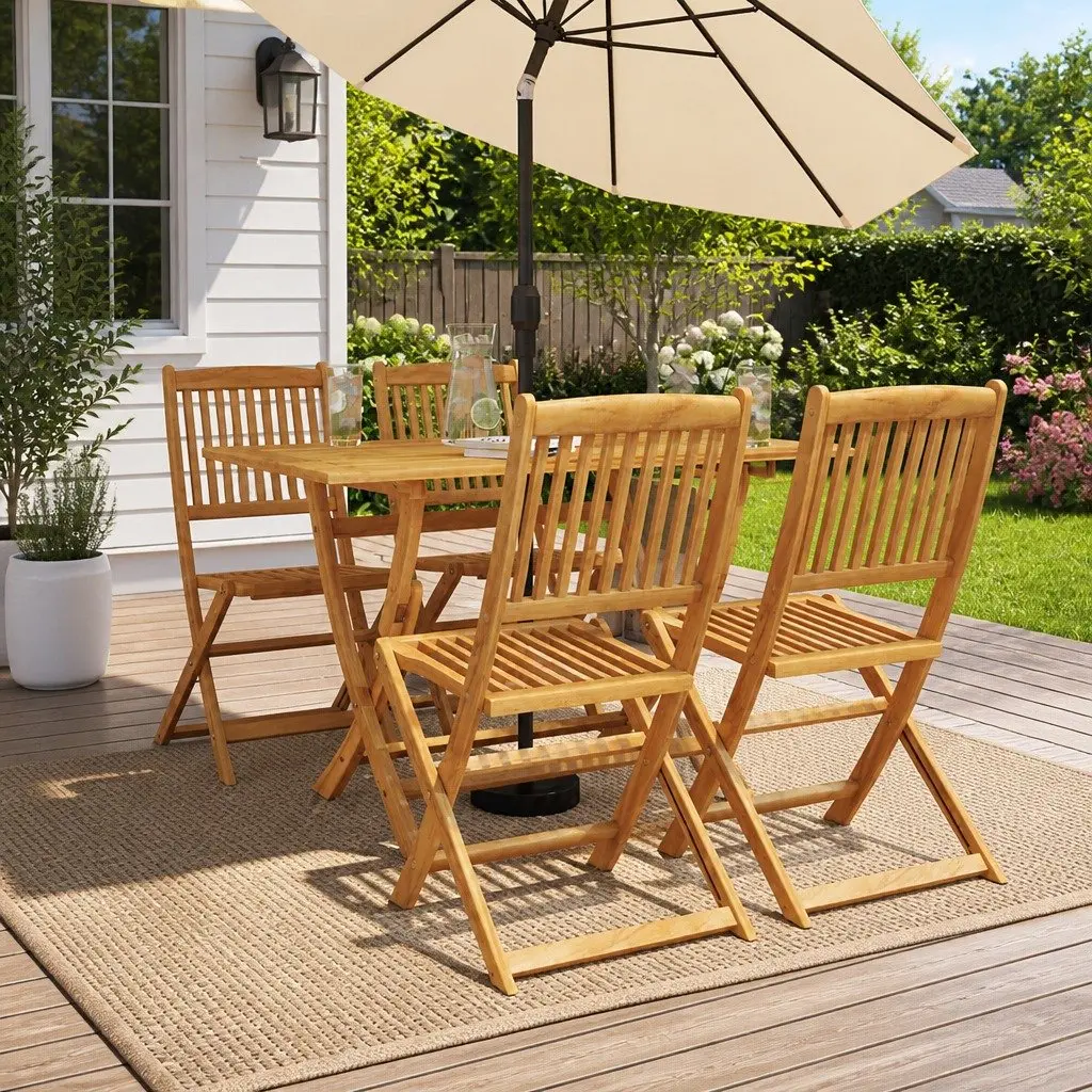 5-Piece Solid Eucalyptus Garden Set with 4 Chairs