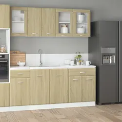 4 Piece Kitchen Cabinet Set: Engineered Wood Brown
