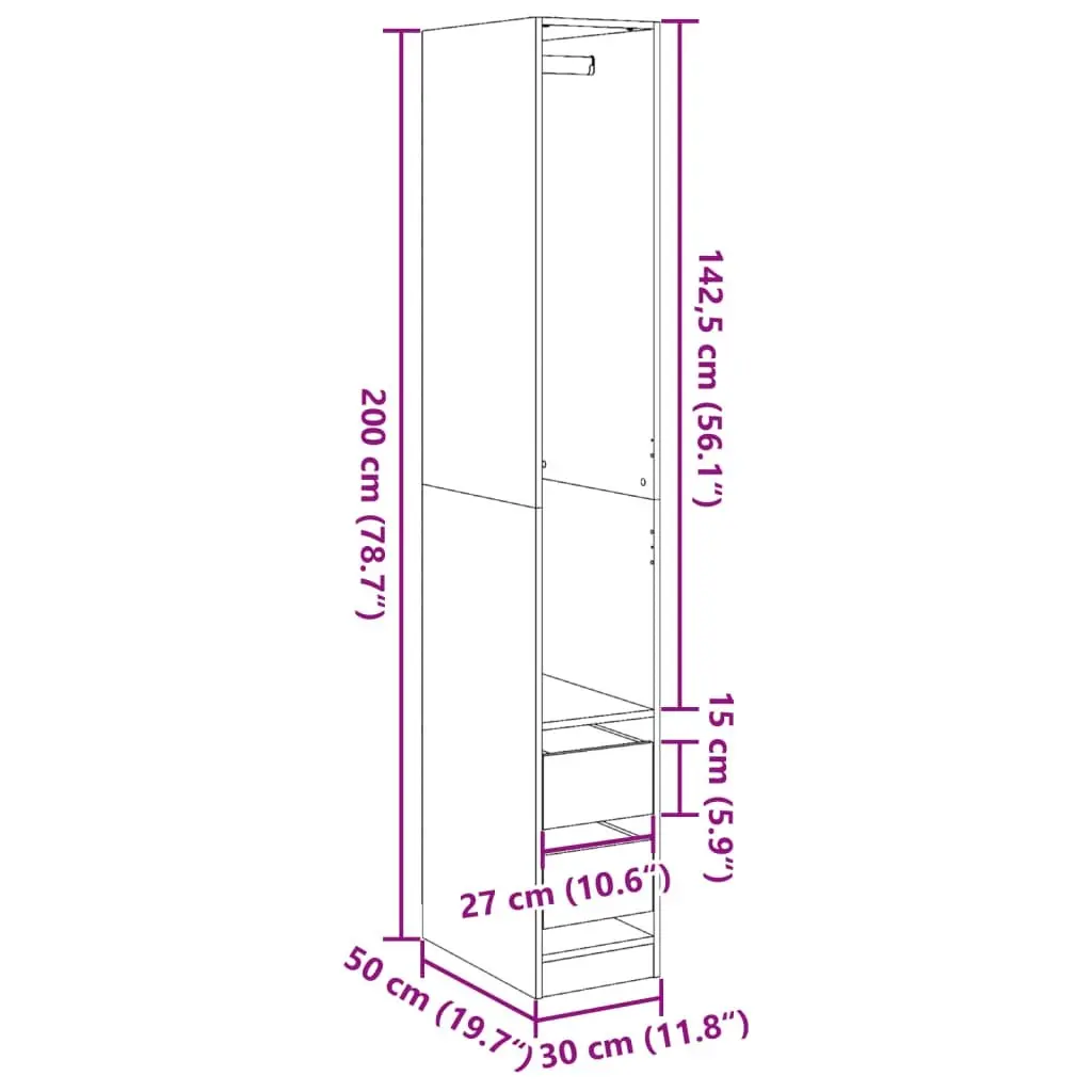 Wardrobe Storage Cabinet for Bedroom Hallway 30x50x200 cm