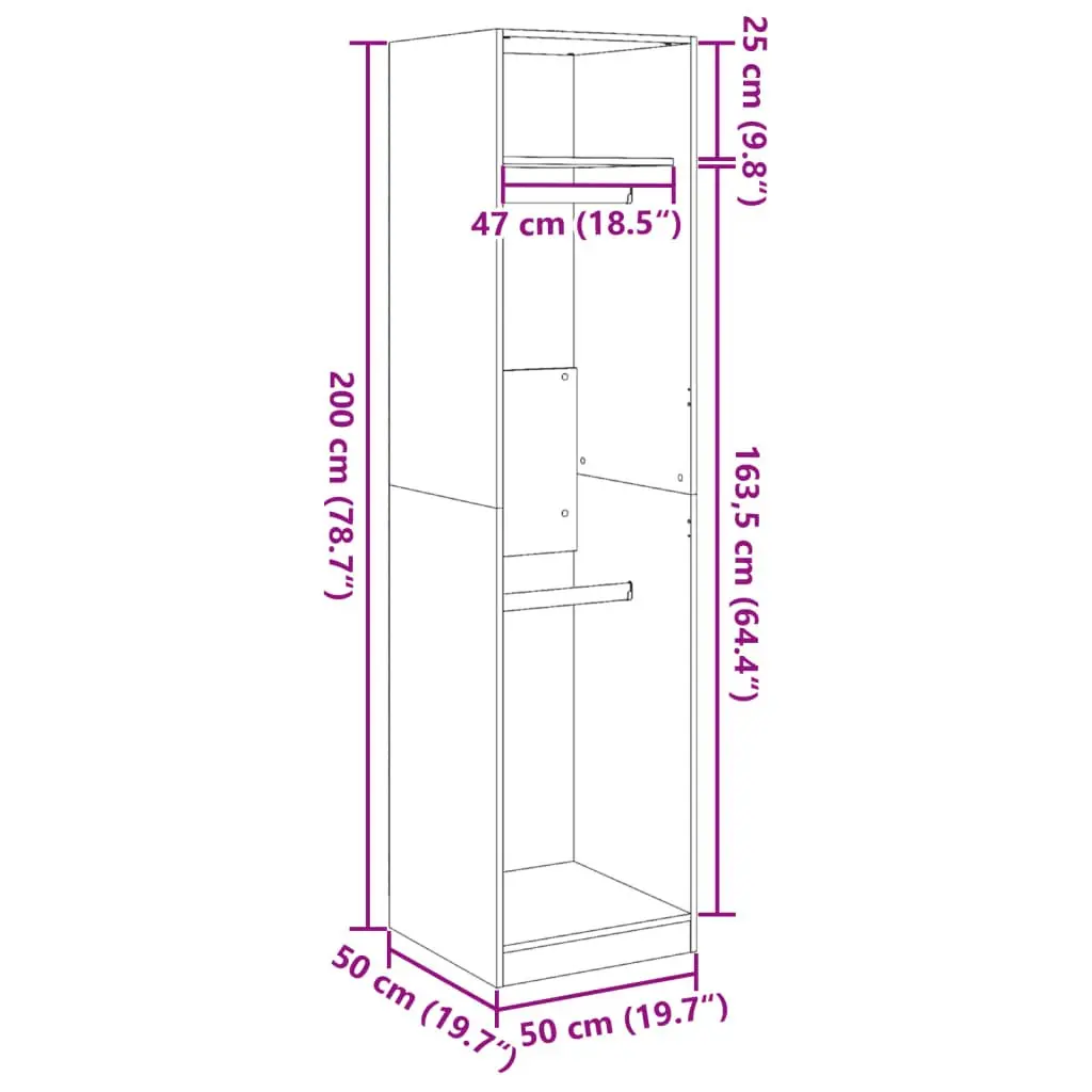 White 50x50x200 cm Wardrobe Cupboard