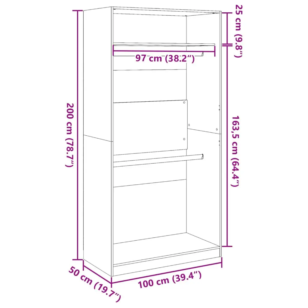 Brown Engineered Wood Wardrobe Cupboard 100x50x200cm