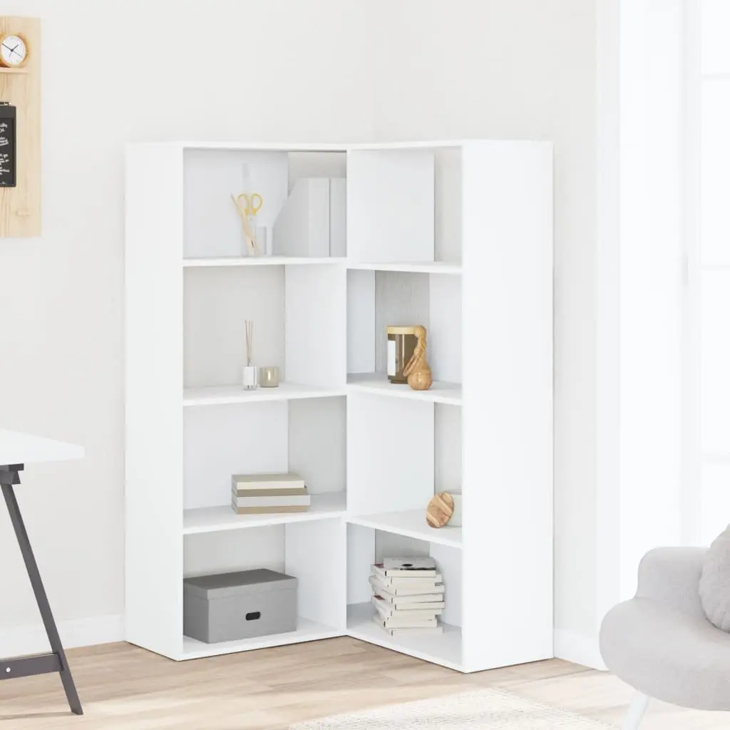 Corner Bookcase 4-Tier White 85x85x140cm Engineered Wood Shelving Storage Unit
