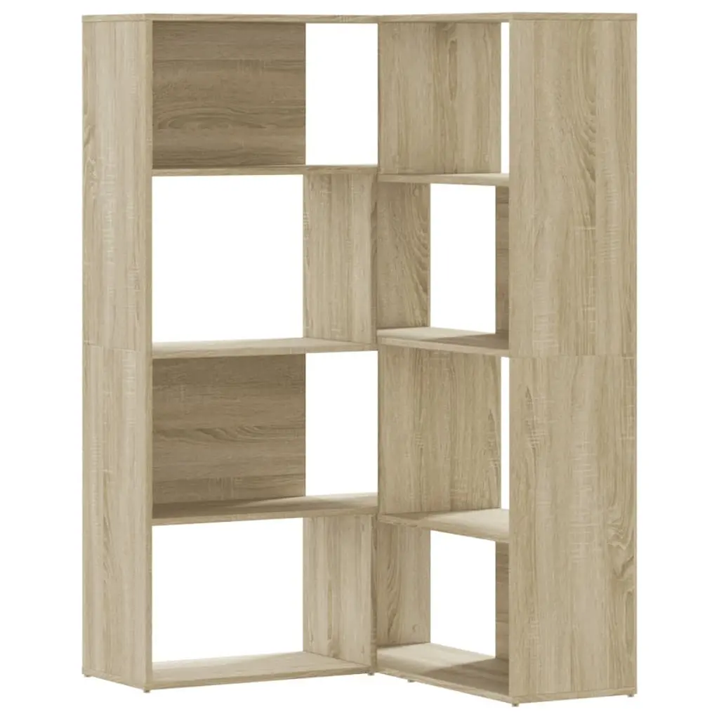 Corner Bookcase 4-Tier Shelving Unit Sonoma Oak Engineered Wood Display Stand