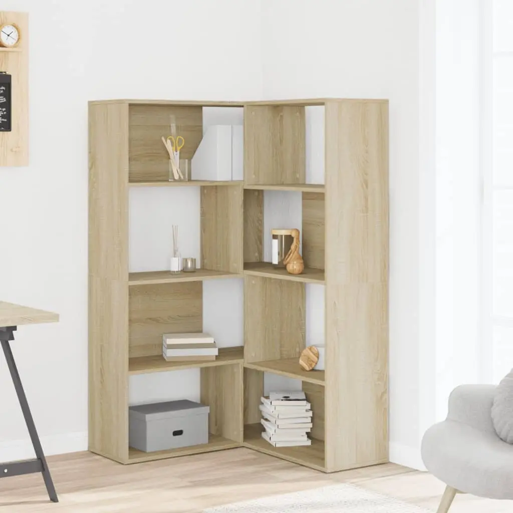 Corner Bookcase 4-Tier Shelving Unit Sonoma Oak Engineered Wood Display Stand