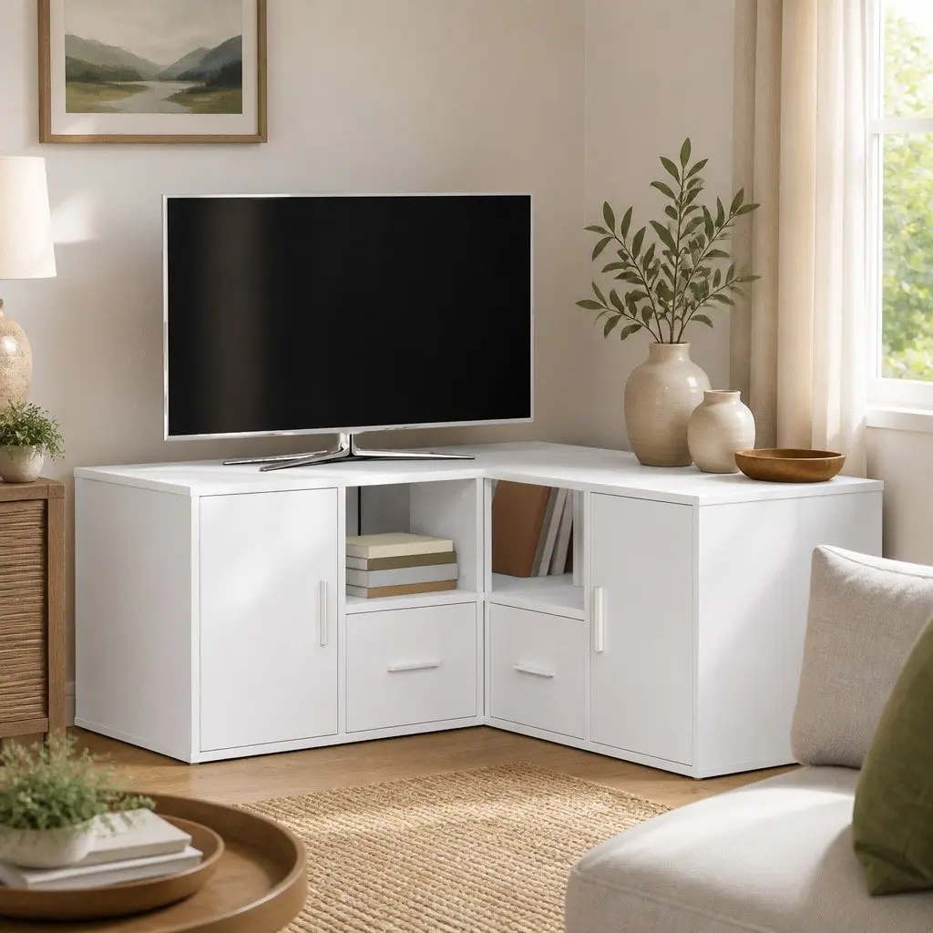 White Engineered Wood Corner Cabinet