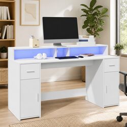 White Office Desk: 160L x 55W x 91H cm, Engineered Wood