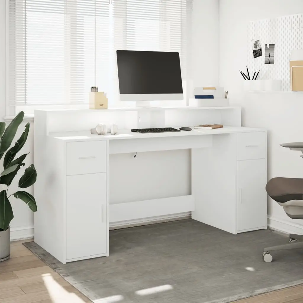 White Office Desk with RGB LED Lights 160L x 55W x 91H cm