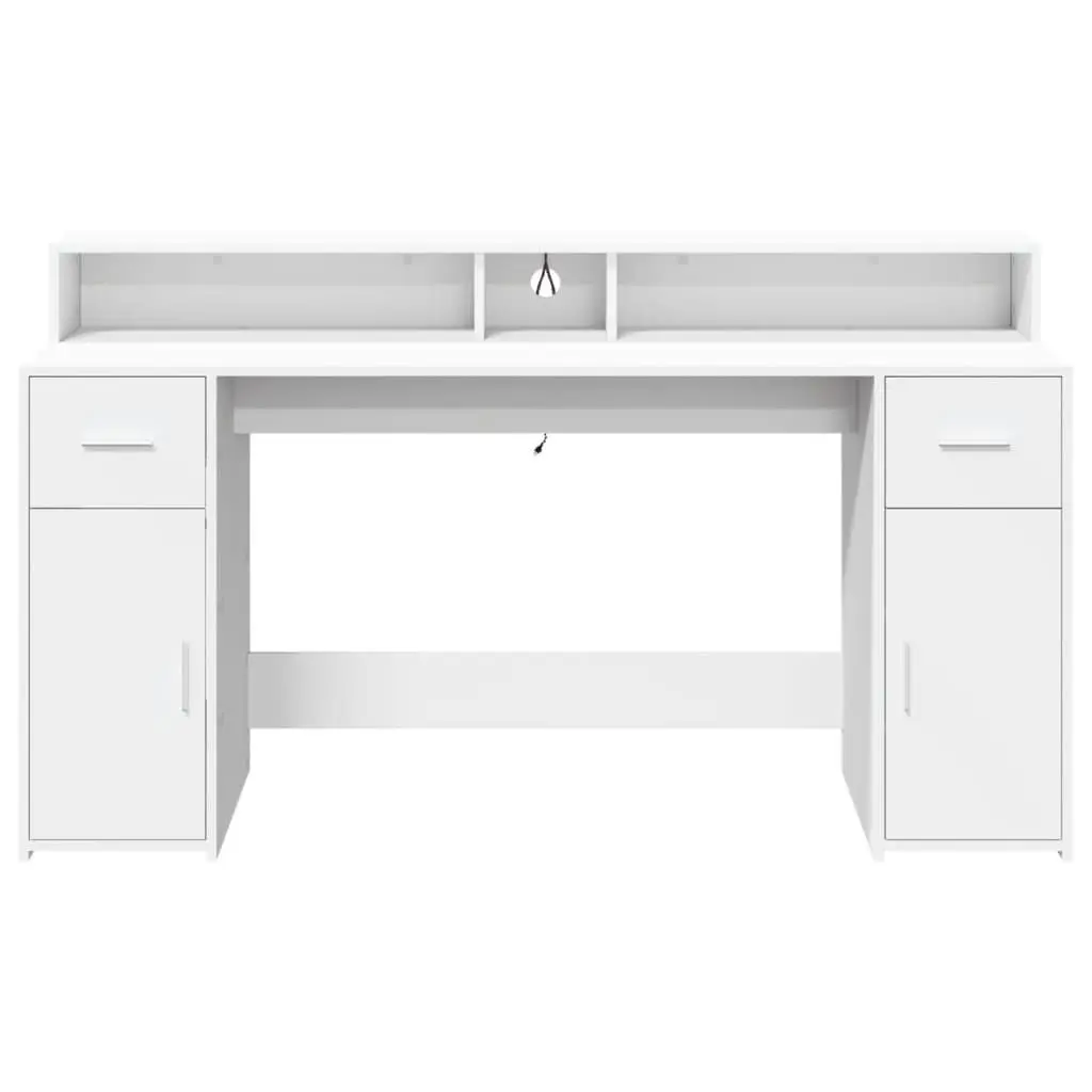 White Office Desk with RGB LED Lights 160L x 55W x 91H cm