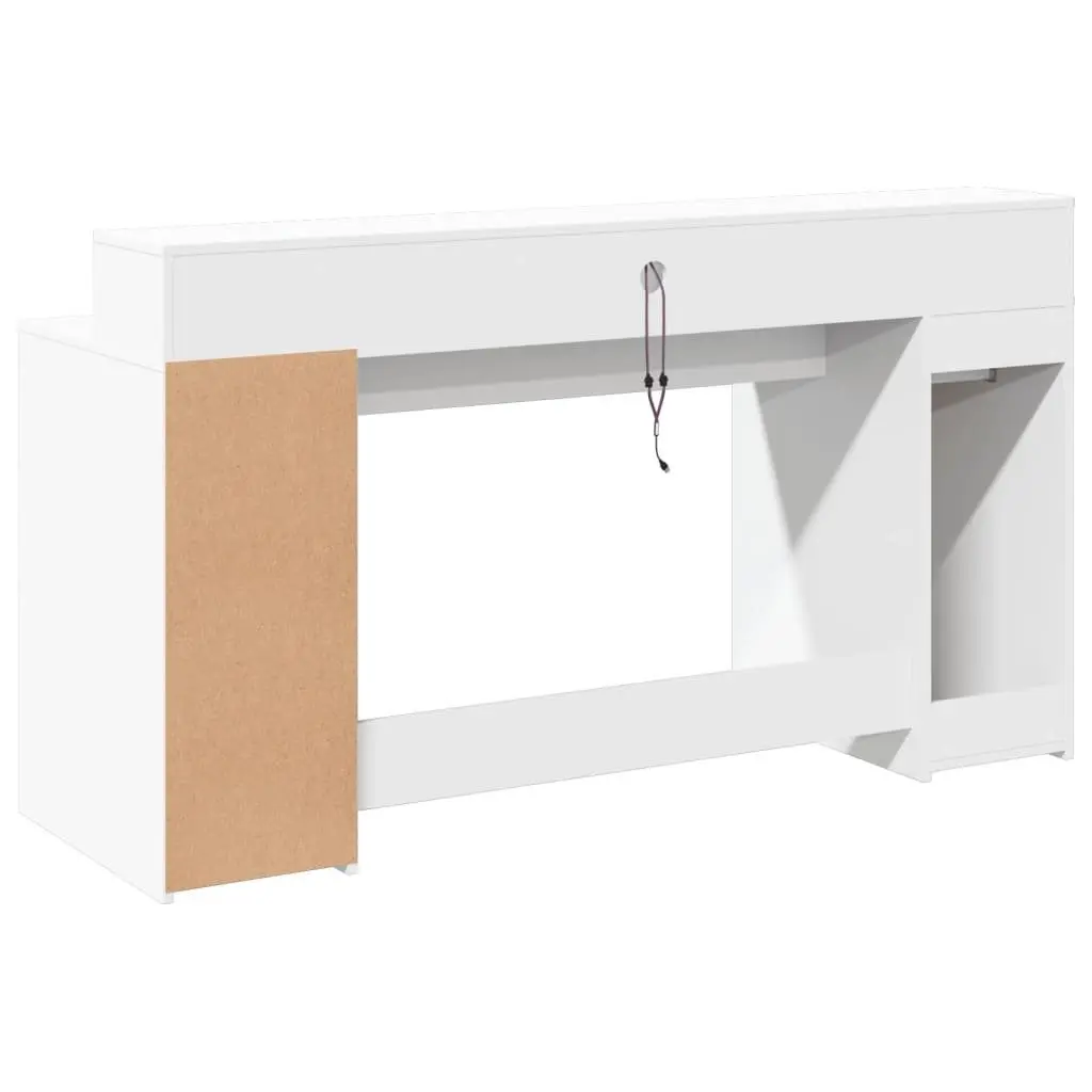 White Office Desk with RGB LED Lights 160L x 55W x 91H cm