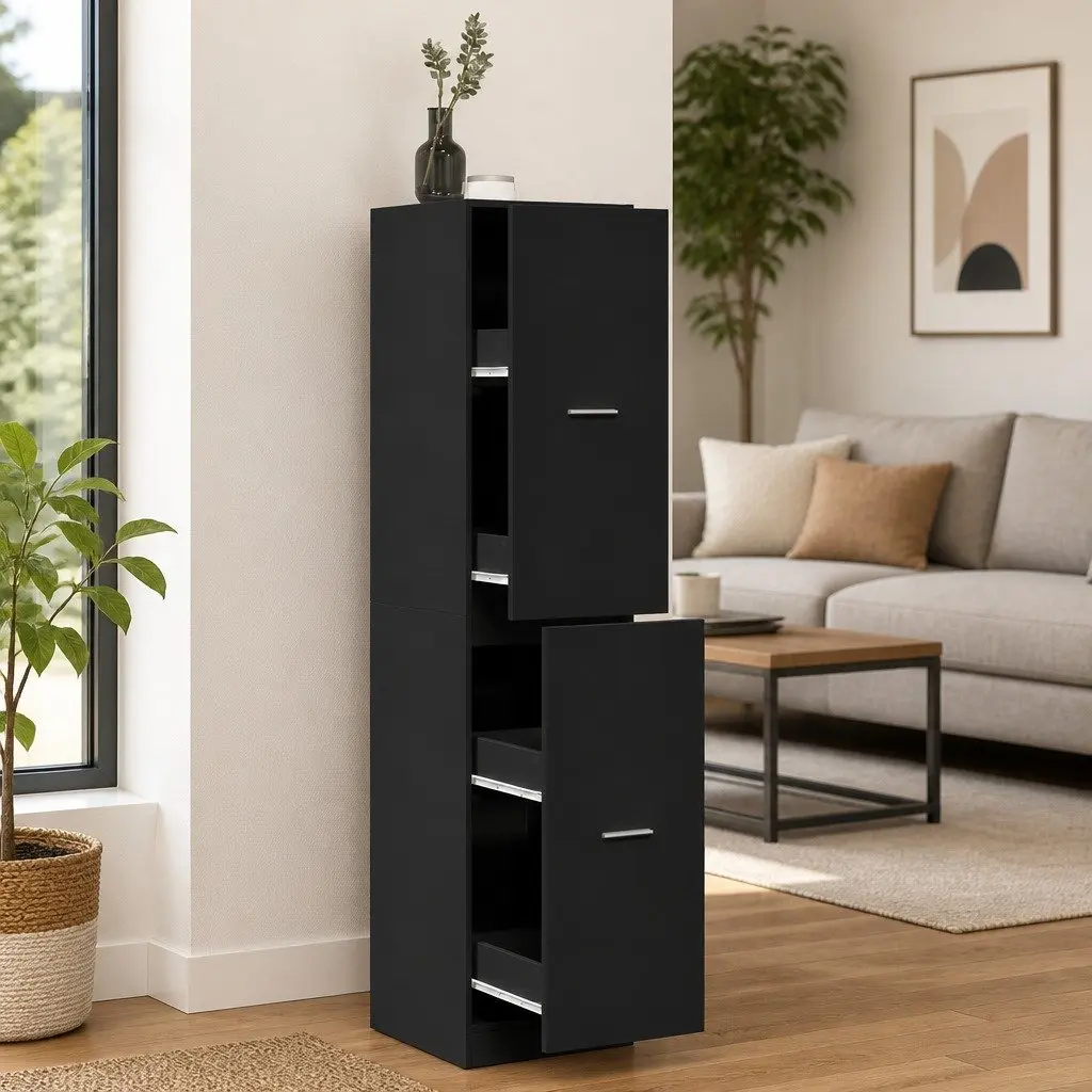 Apothecary Cabinet Black Storage Furniture Engineered Wood Tall Cupboard 40 x 41 x 174.5 cm