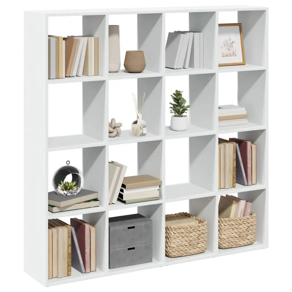 Book Cabinet White 137.5x29x137.5 cm Storage Shelving Unit 16 Compartments