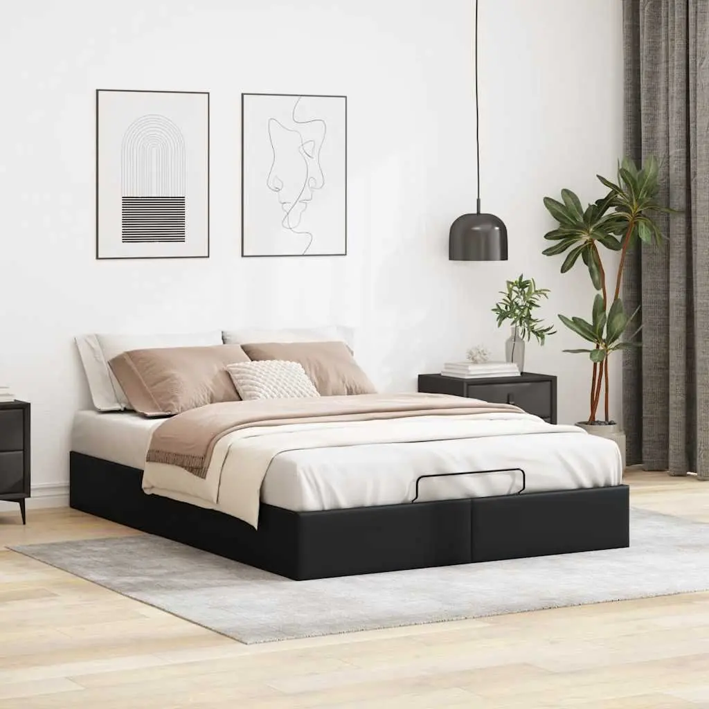 Black Faux Leather Ottoman Storage Bed Frame